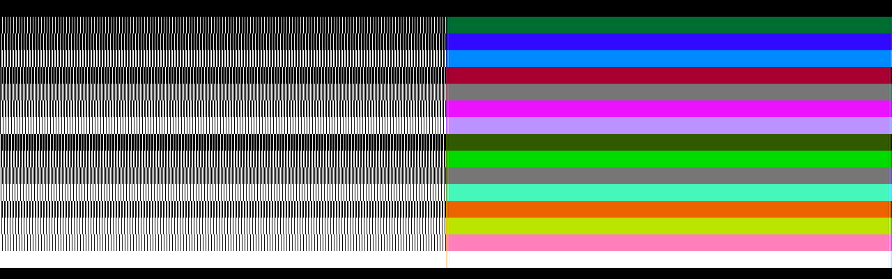 The 16 possible different patterns of white pixels in high-resolution graphics mode, and their corresponding artifact colors.