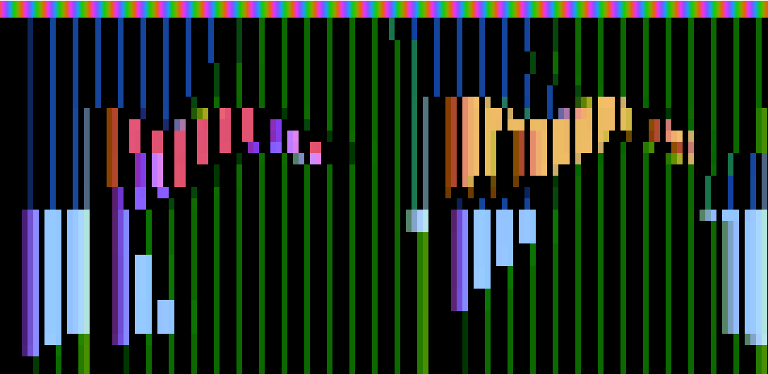 A screenshot from King's Quest showing the raw black and white high resolution graphics mode output, with color cycles mapped to pixels on top.